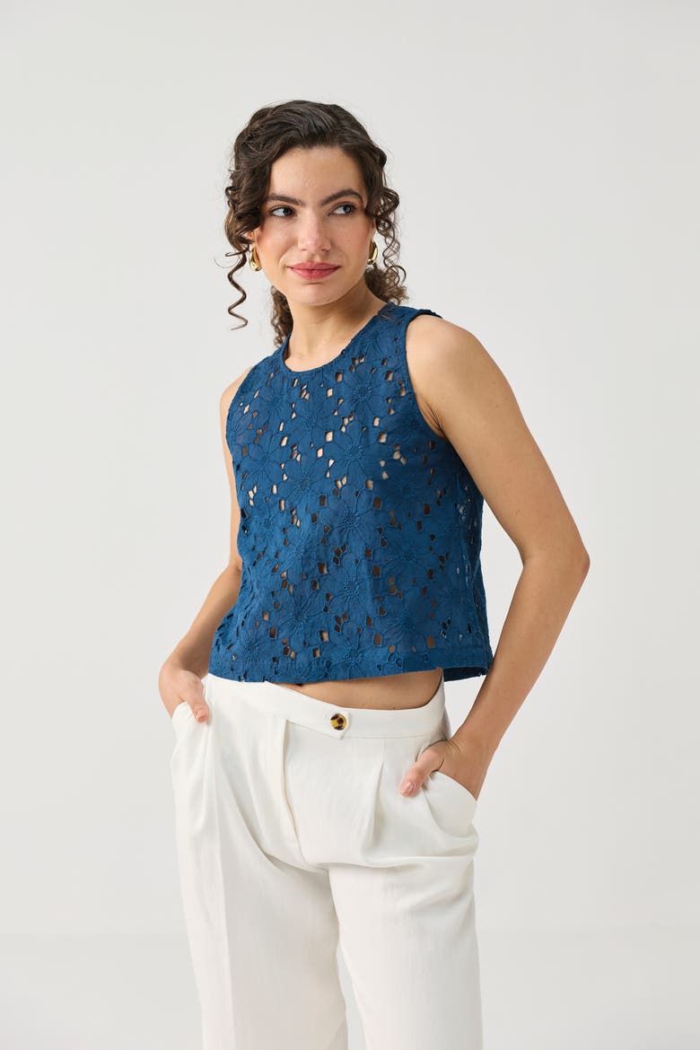 Embroidered Button-Back Top, Alternate, color, Embroidered Cotton Blue