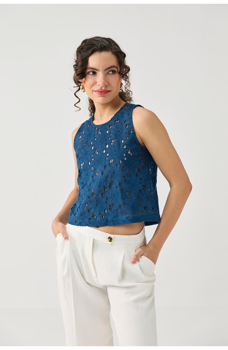Reistor Embroidered Button-Back Top, Alternate, color, Embroidered Cotton Blue