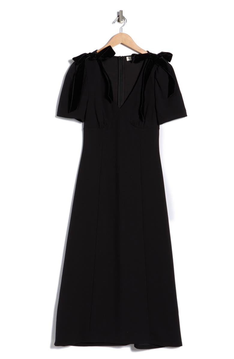 ASTR the Label V-Neck Bow Detail Midi Dress, Alternate, color, Black