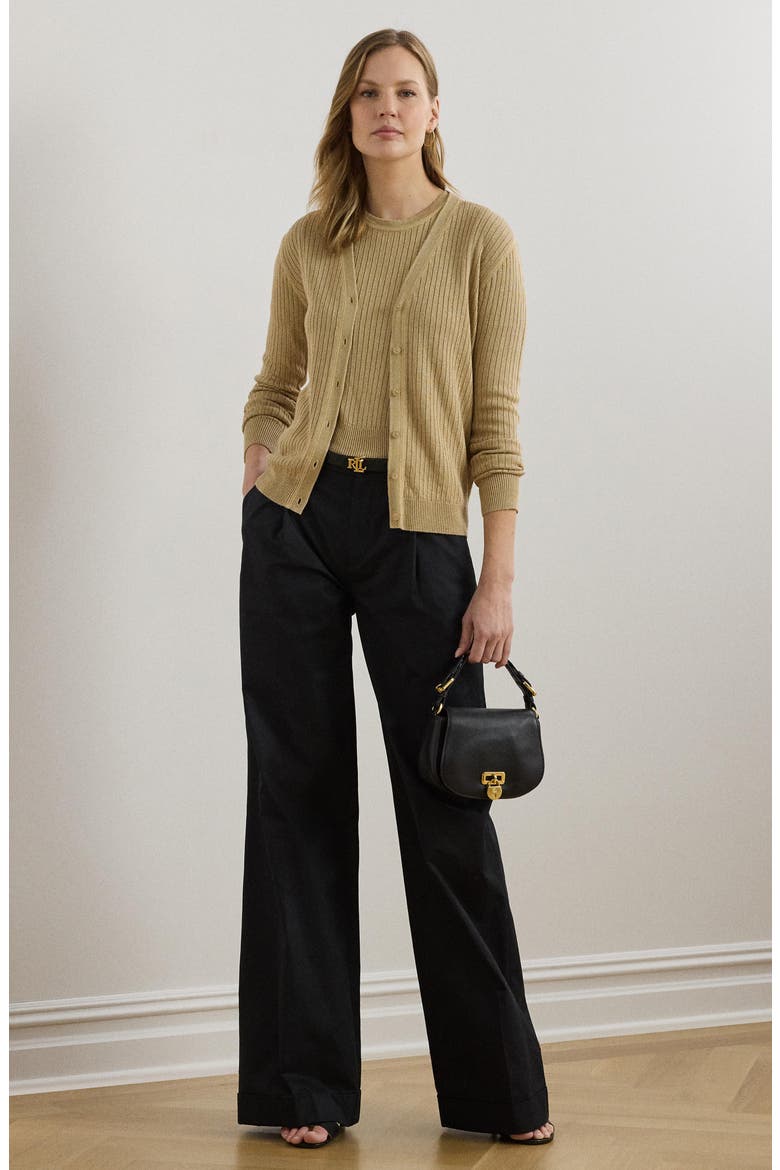 Pleat Front Wide Leg Cotton Twill Pants, Alternate, color, BLACK