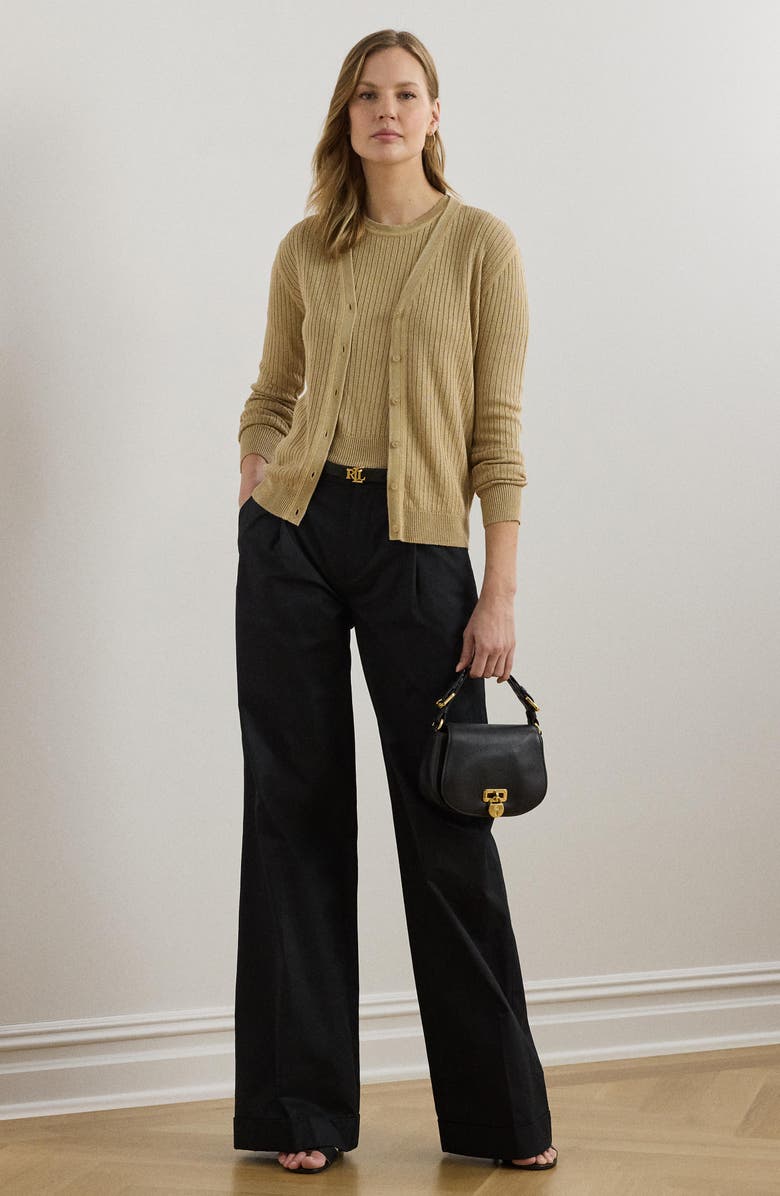 Lauren Ralph Lauren Pleat Front Wide Leg Cotton Twill Pants, Alternate, color,