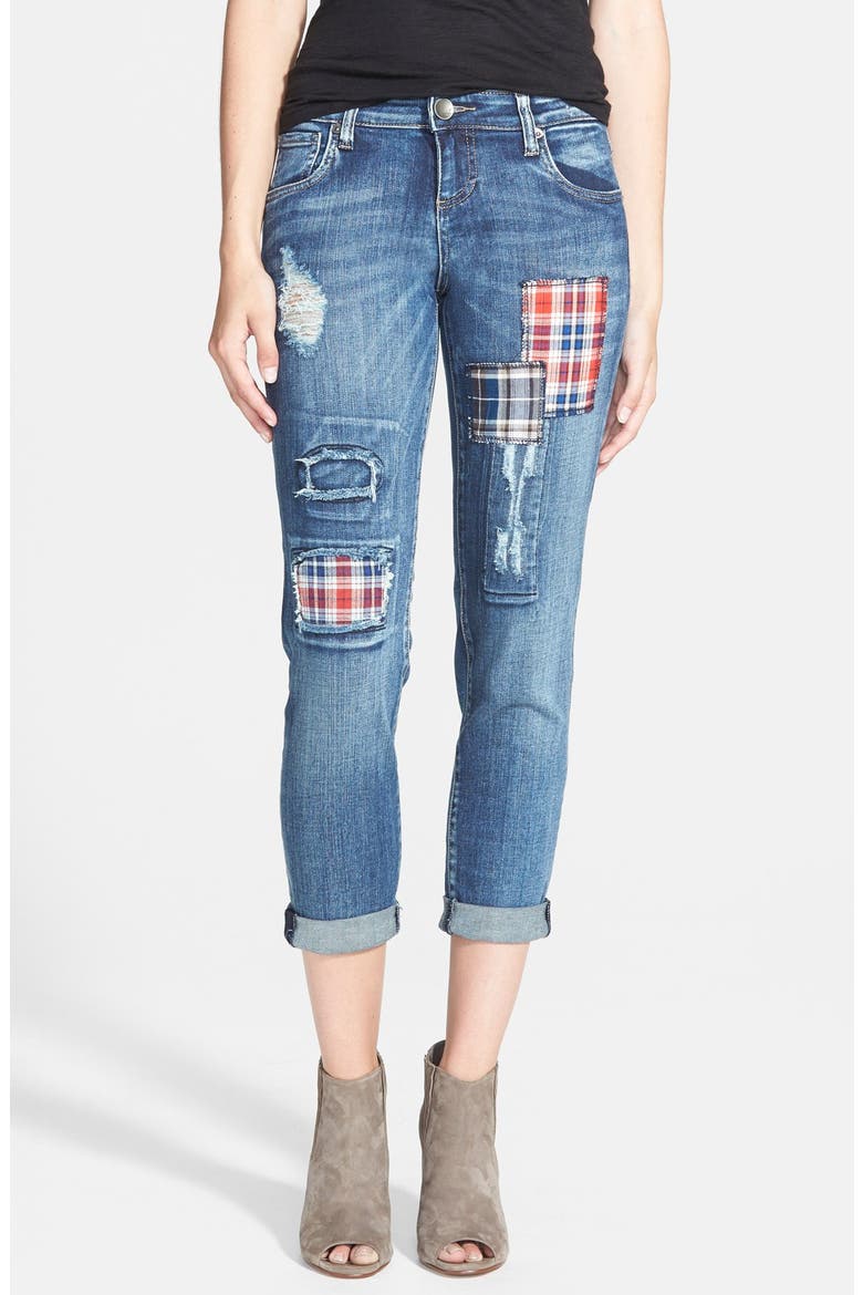 'Adele' Patch Detail Slouchy Boyfriend Jeans, Main, color, GLITTER