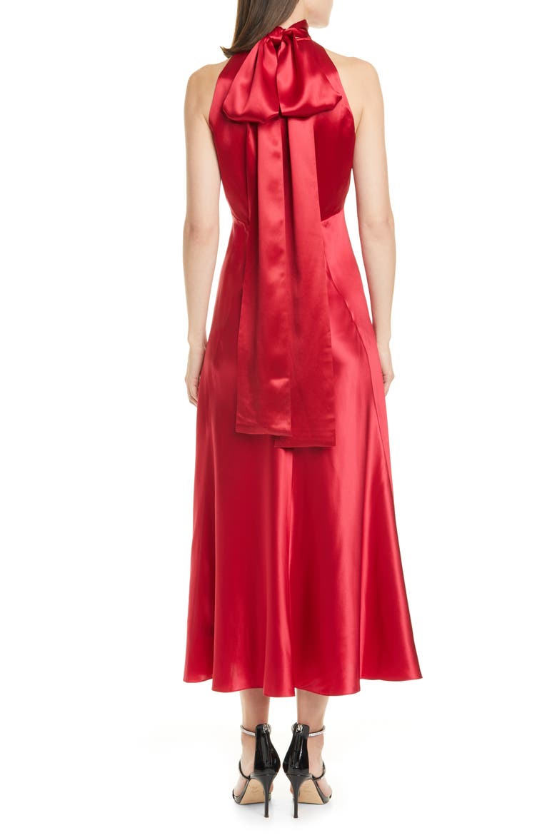 Michelle Silk Midi Dress, Alternate, color, CHERRY RED