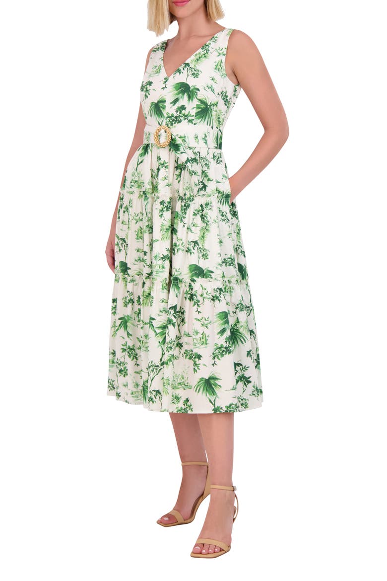 Sleeveless Floral Cotton Midi Sundress, Main, color, GREEN