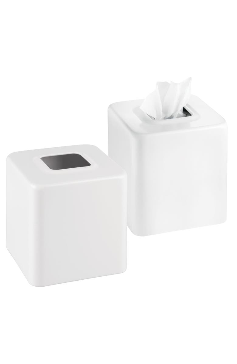 mDesign Metal Square Tissue Box Cover - White, 2 Pack, Main, color,
