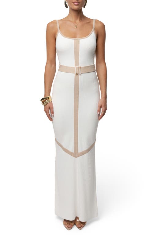 Jluxlabel Belted Sleeveless Rib Maxi Dress In White