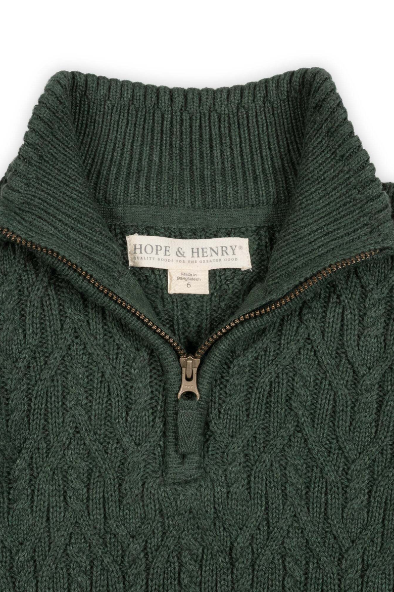 Kids' Organic Cable Knit Half Zip Sweater, Alternate, color, Forest Green Heather