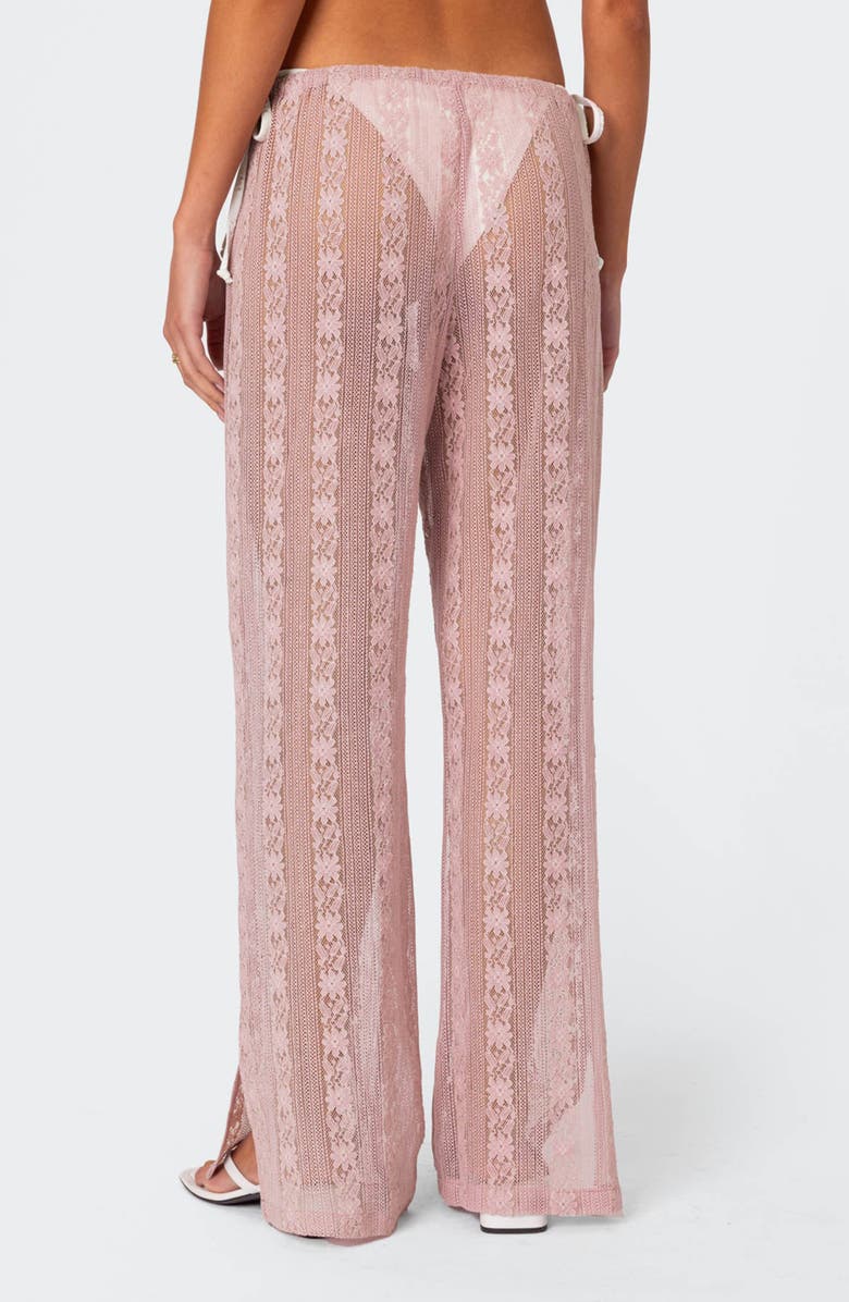 EDIKTED Emboidered Sheer Cotton Blend Lace Drawstring Cover-Up Pants, Alternate, color, Pink