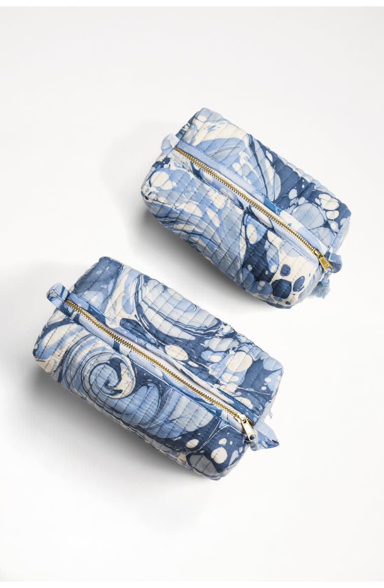 Inner Child Ocean Wave Hand-Marbled Cosmetic Bag - Set of 2, Alternate, color, Natural