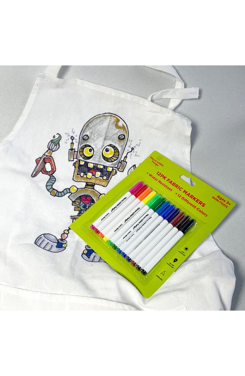 Three Little Twigs 12 Pack Fabric Markers & Canvas Apron, Alternate, color, Multicolored