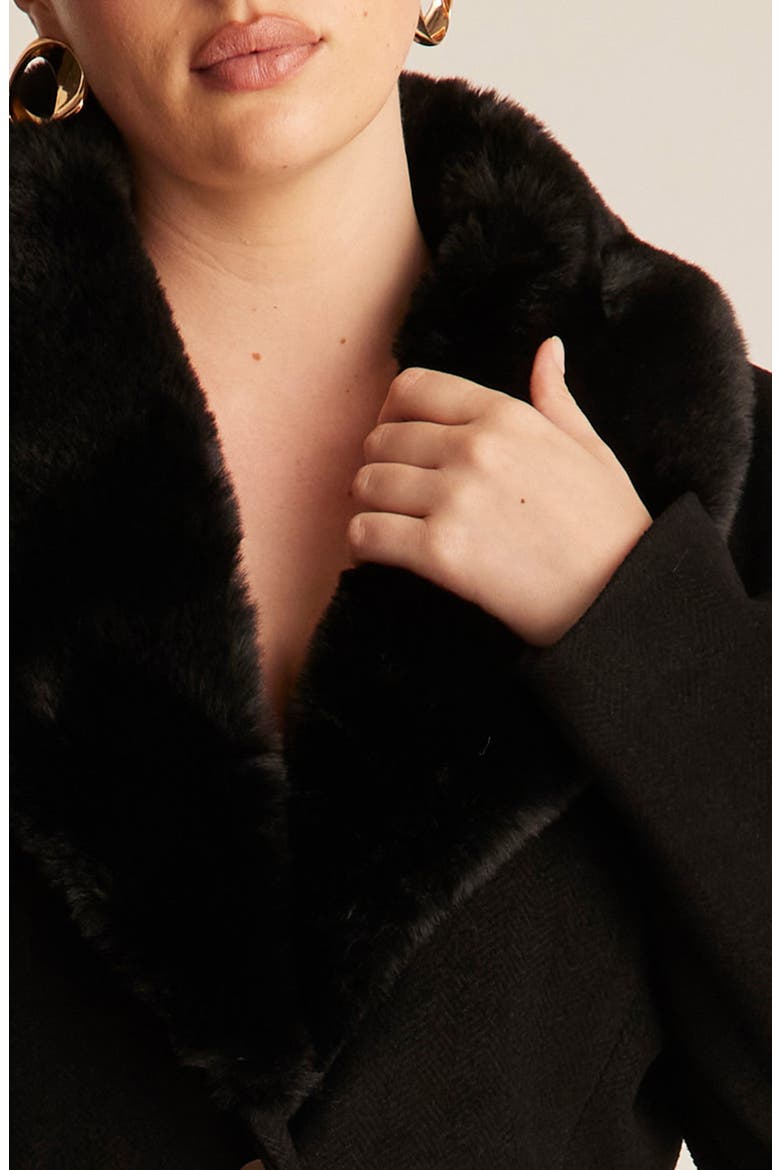 Albany Faux Fur Collar Coat, Alternate, color, BLACK