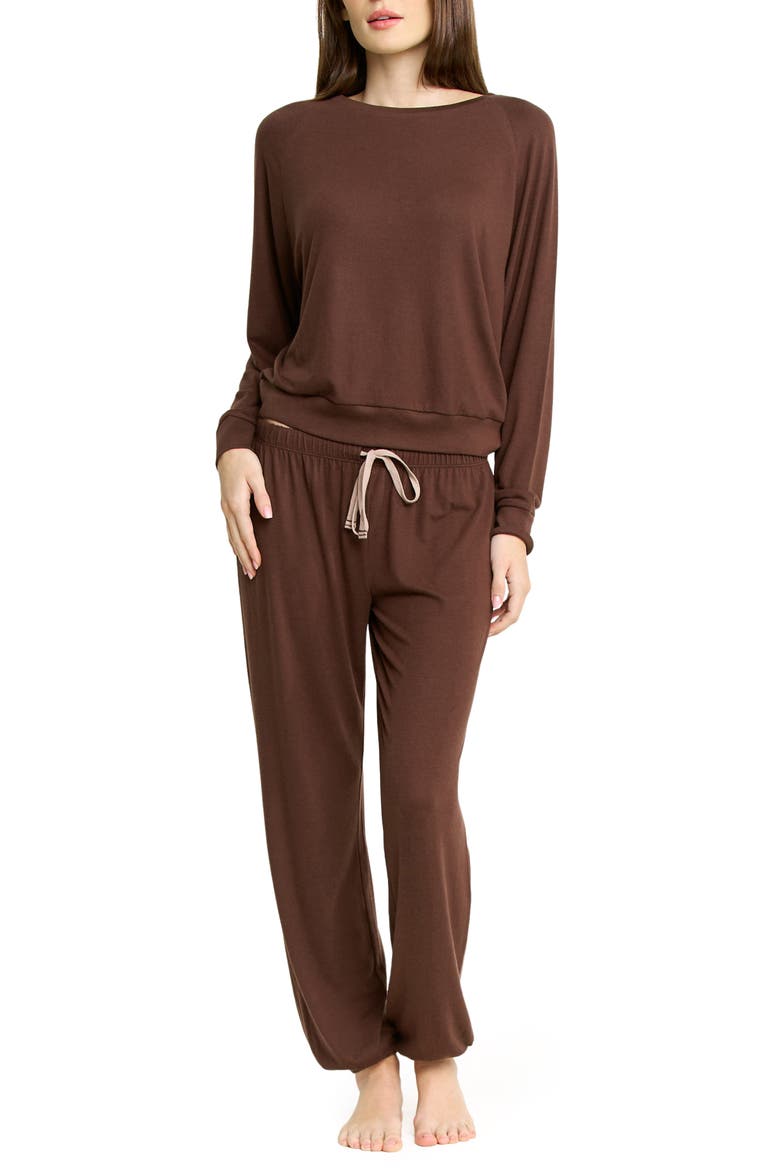 Star Seeker Brushed Jersey Pajamas, Main, color, CHOCOLATE