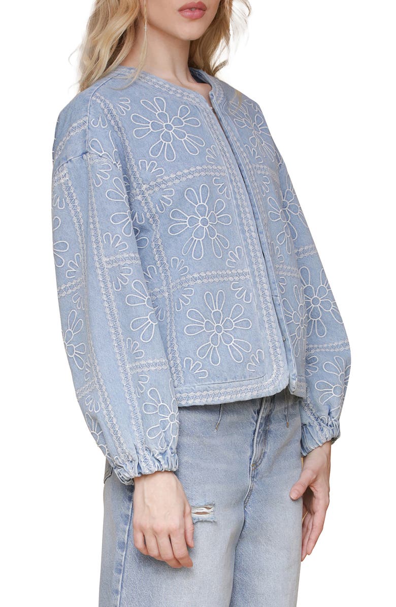 Avec Les Filles Floral Embroidered Crop Barn Jacket, Alternate, color, Light Vintage Wash