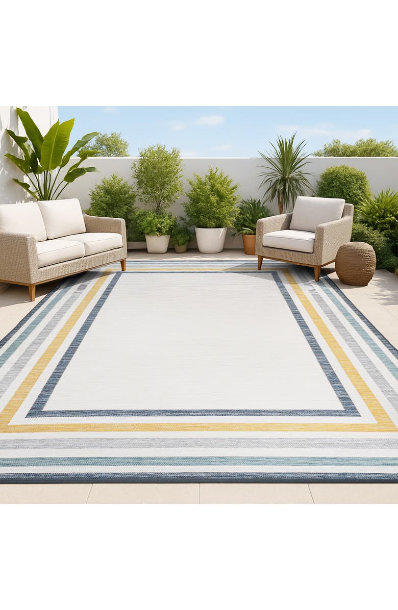 JONATHAN Y Pollux Classic Coastal Mitred Stripe Reversible Machine-Washable Indoor/Outdoor Area Rug, Alternate, color, Cream/Navy