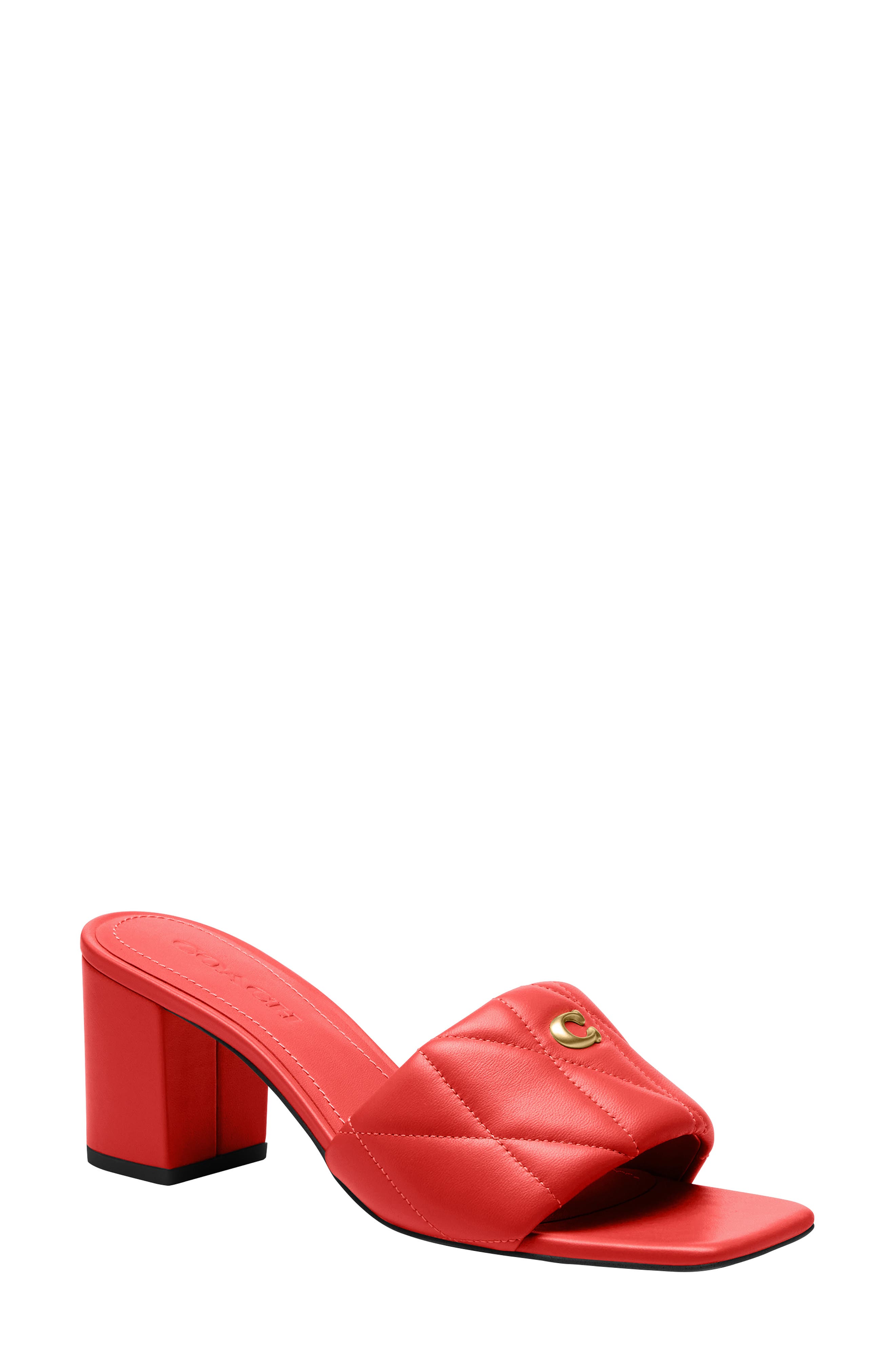 Quilted Leather Block Heel Sandal, Main, color, SPORT RED