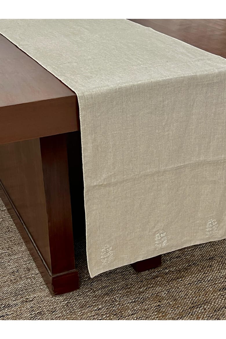 Linen Hand Embroidered Runner, Alternate, color, Natural