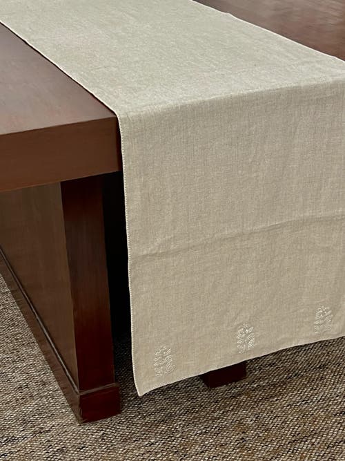 Nimmit Linen Hand Embroidered Runner In Brown