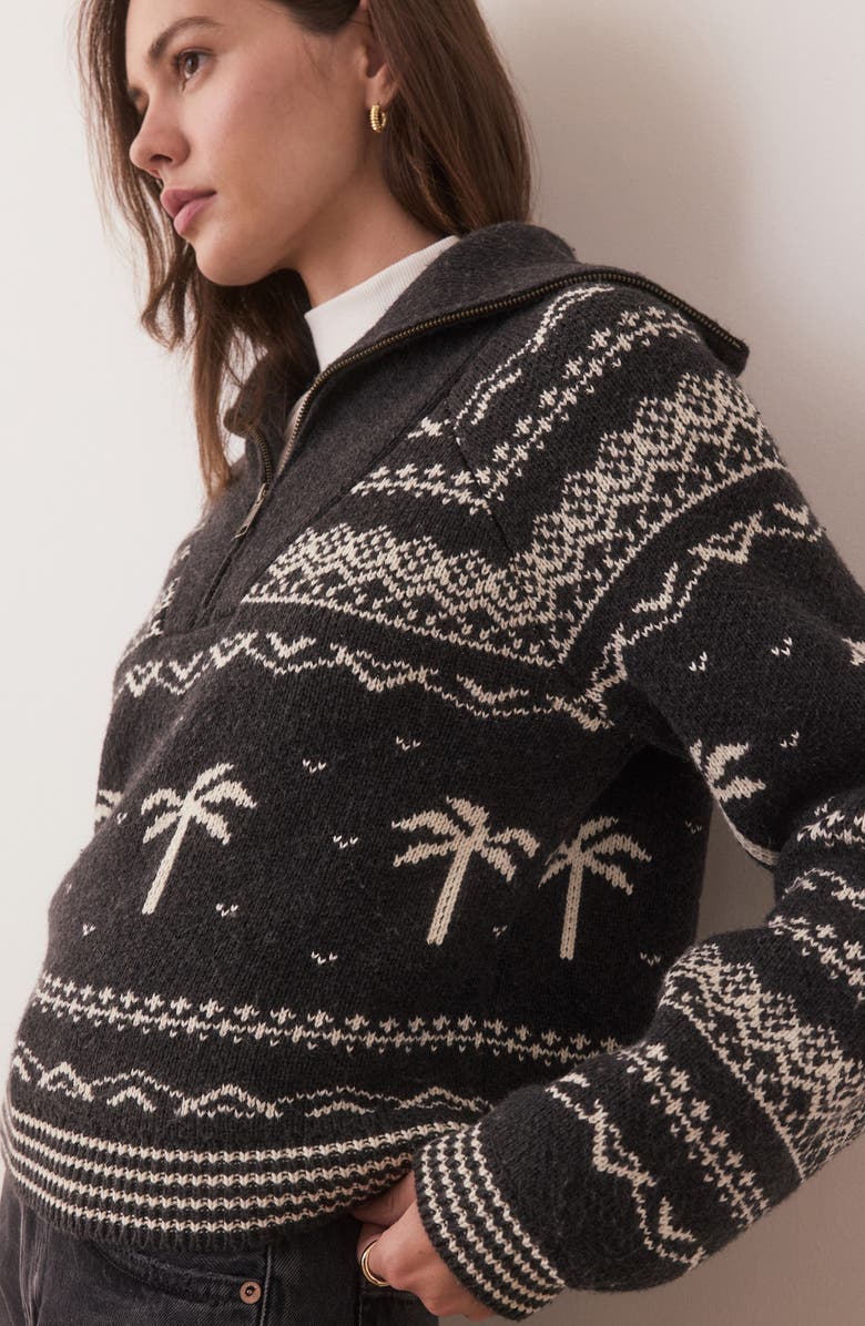 Marine Layer Archive Whitney Fair Isle Quarter Zip Sweater, Alternate, color, Washed Black