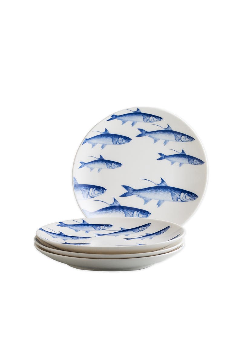 School of Fish Blue Coupe Salad Plate - Porcelain - Set 4, Alternate, color, BLUE