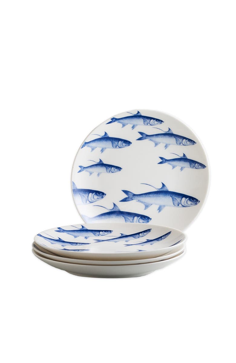 Caskata School of Fish Blue Coupe Salad Plate - Porcelain - Set 4, Alternate, color, Blue