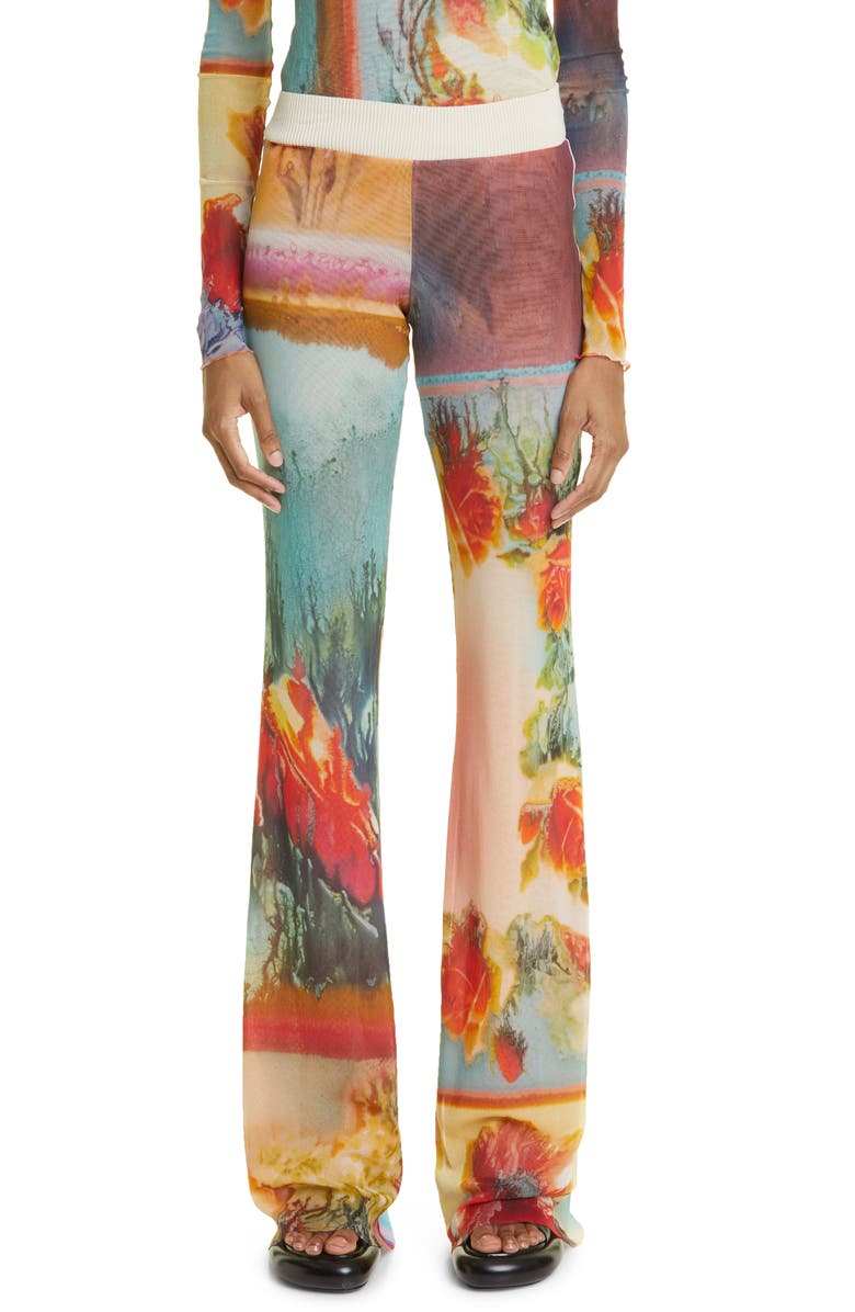 Jean Paul Gaultier Scarf Print Tulle Flare Leg Pants, Main, color, 