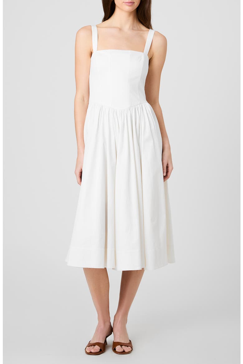 Fitted Bodice Cotton Blend Midi Dress, Main, color, SUMMER WHITE