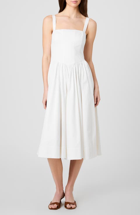 Fitted Bodice Cotton Blend Midi Dress