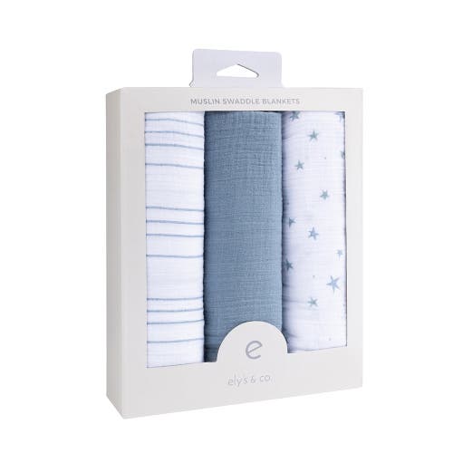 Swaddle Blanket Cotton Muslin  3 Pack In Blue Star