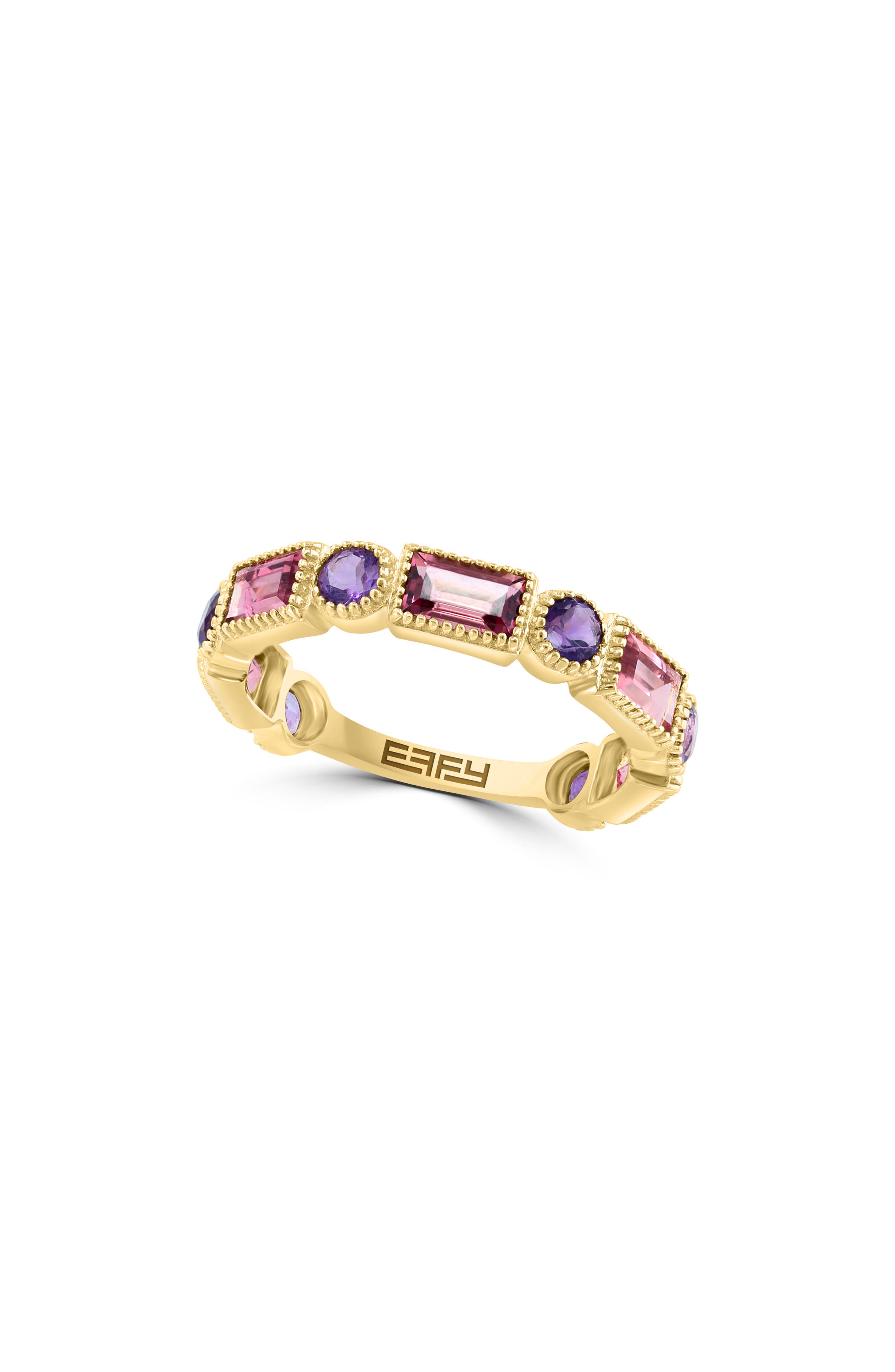 EFFY 14K Yellow Gold Pink Tourmaline & Amethyst Ring