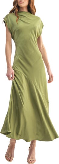 short sleeve asymmetric hem satin maxi dress mila mae Mila Halterneck Maxi Dress - Cornflower Blue Floral main image 1