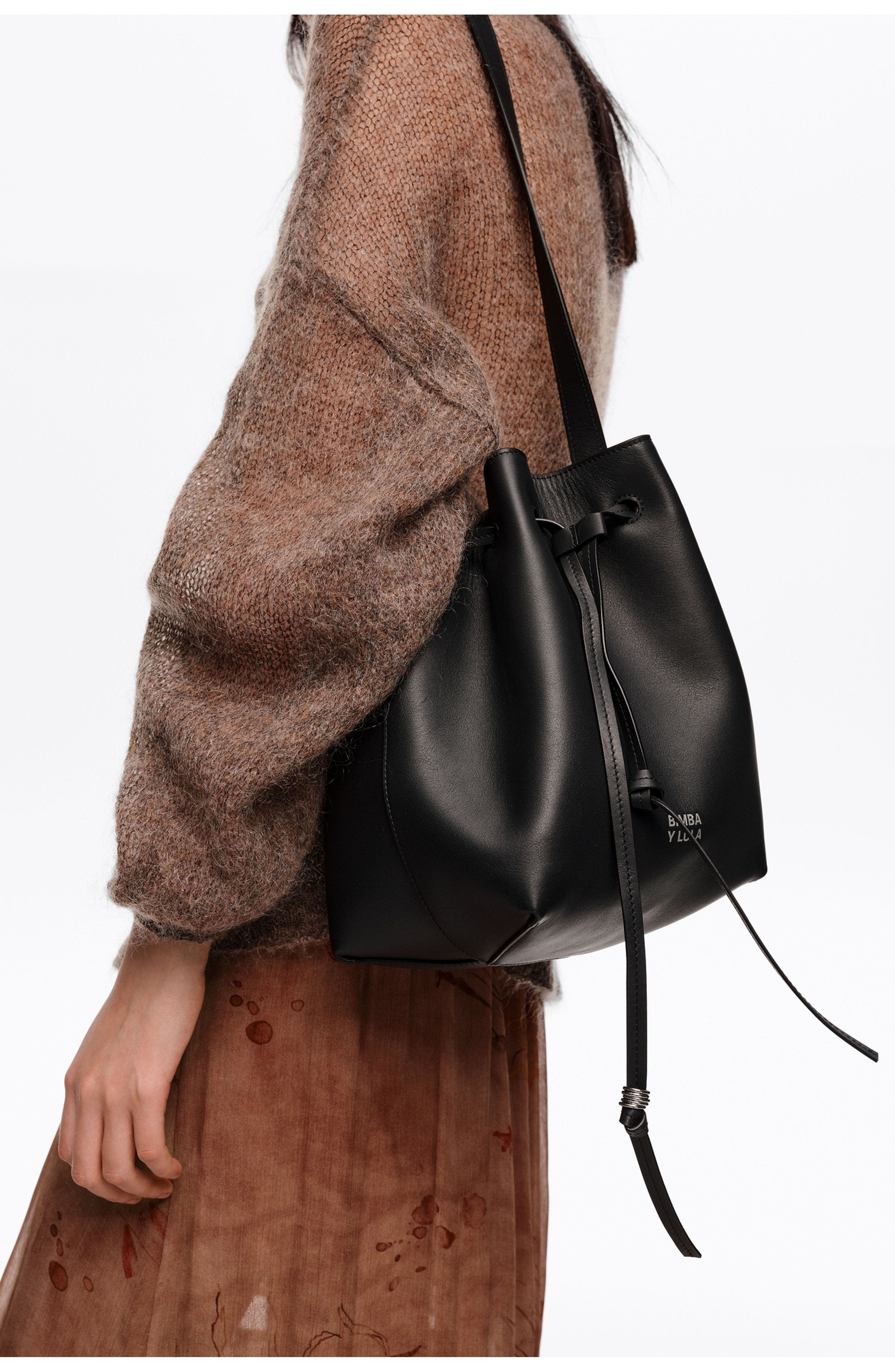 Bimba y Lola Large leather Carlino bucket bag, Alternate, color, Dark Anthracite