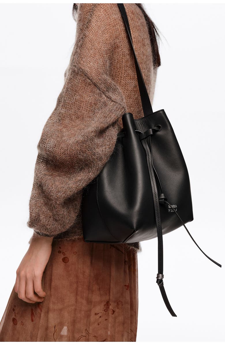 Bimba y Lola Large leather Carlino bucket bag, Alternate, color, Dark Anthracite