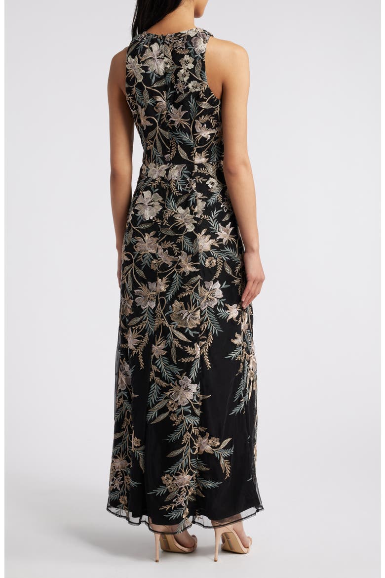 Floral Embroidered Mesh Gown, Alternate, color, BLACK/ MAUVE/ GOLD