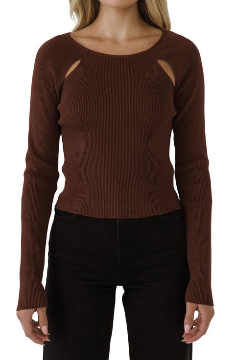 Double Cutout Long Sleeve Knit Top