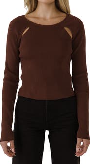 Endless Rose Double Cutout Long Sleeve Knit Top
