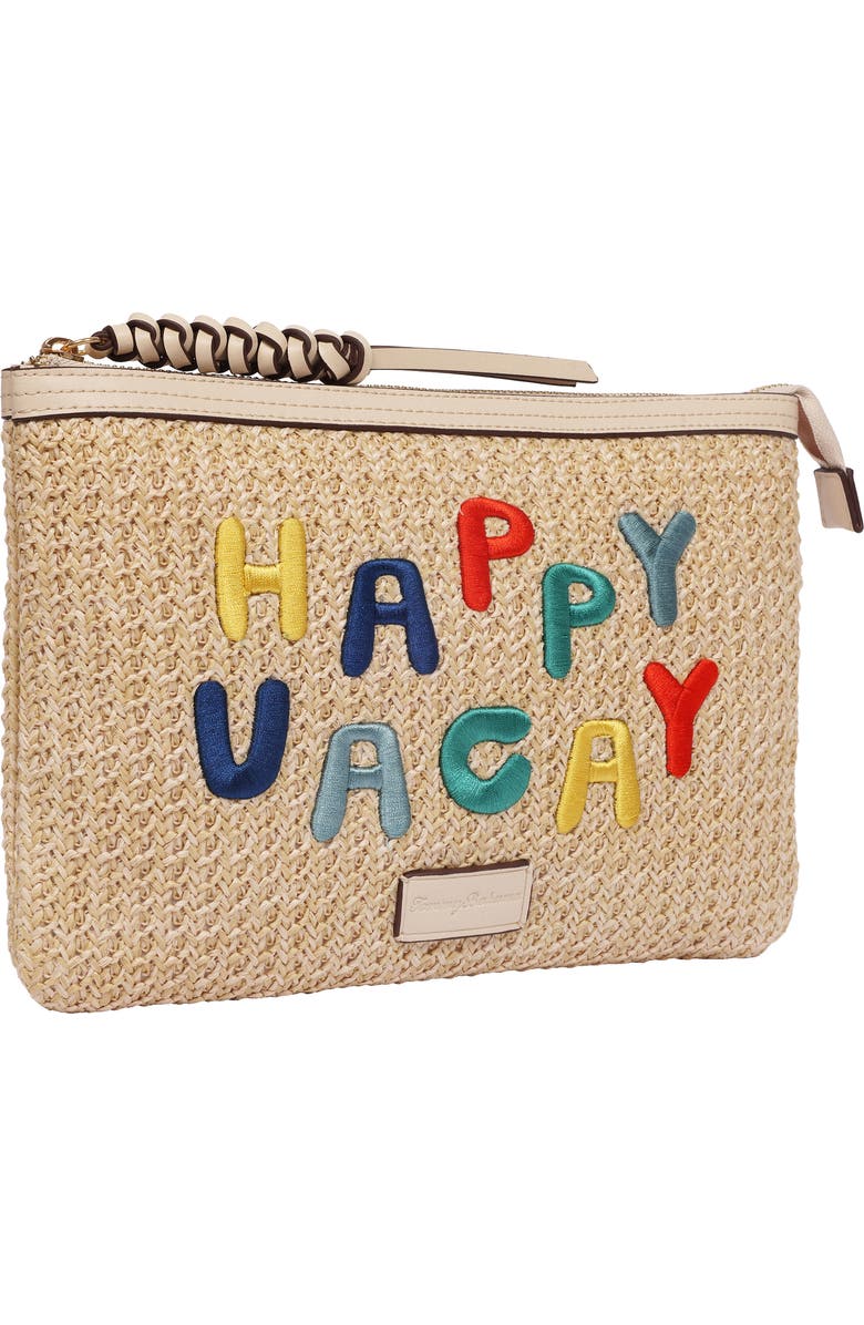 Tommy Bahama Raffia Top Embroidered Clutch, Alternate, color, Cream