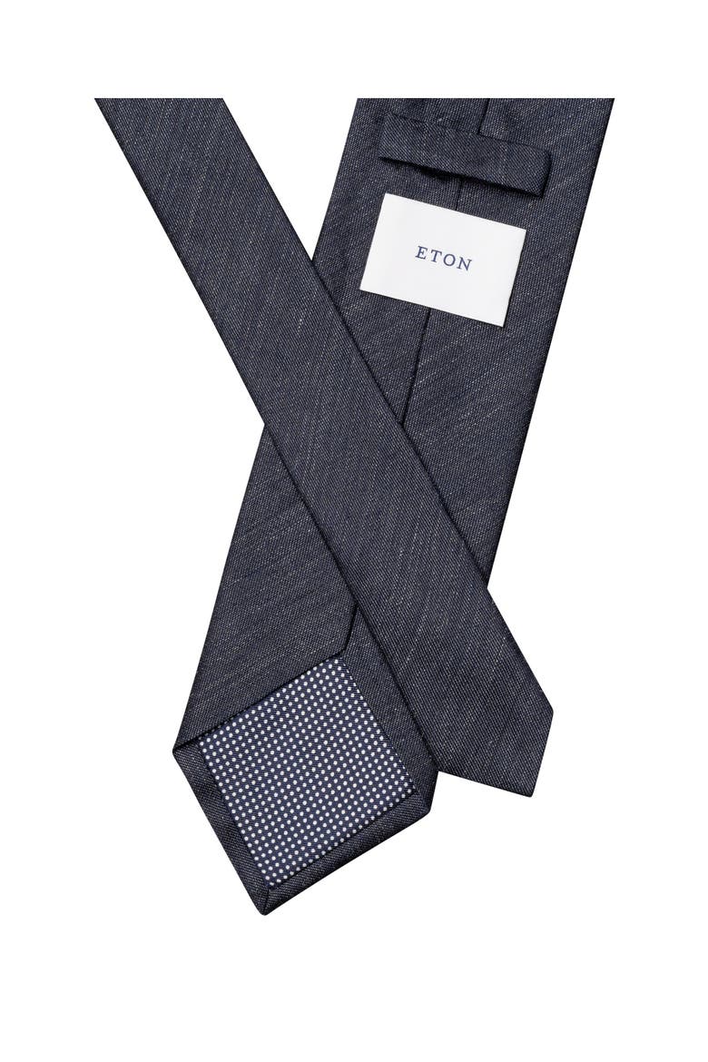 Navy Blue Solid Linen & Silk Tie, Alternate, color, NAVY