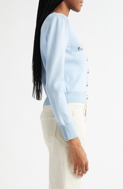 L Agence Taya V-neck Cardigan In Blue Fog Lurex/nickel