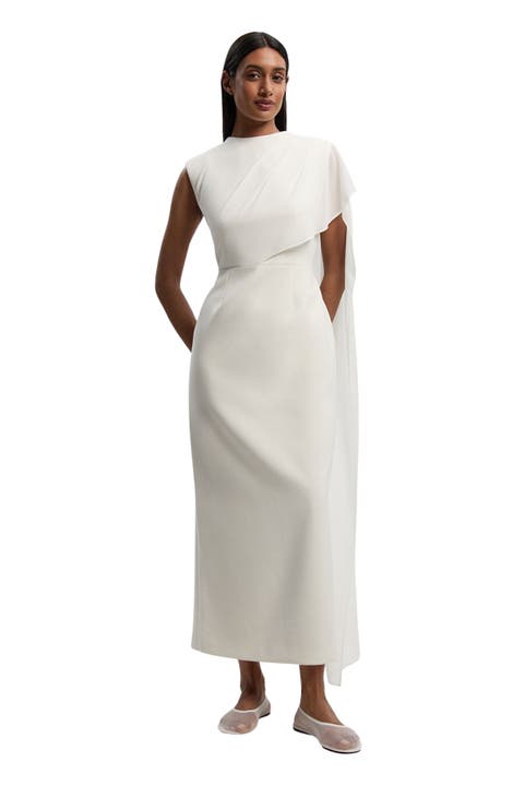 Tailored Cape Drape Maxi Dress