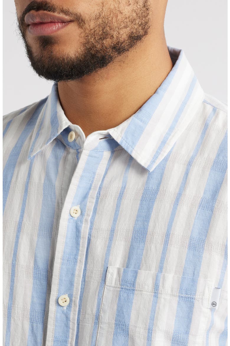 Aiden Stripe Short Sleeve Button-Up Shirt, Alternate, color, BLUE/TAUPE STRIPE