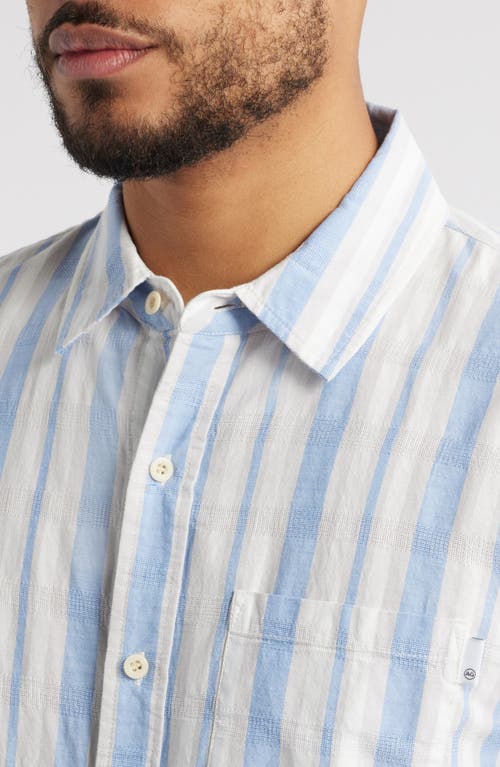 Ag Aiden Stripe Short Sleeve Button-up Shirt In Blue/taupe Stripe
