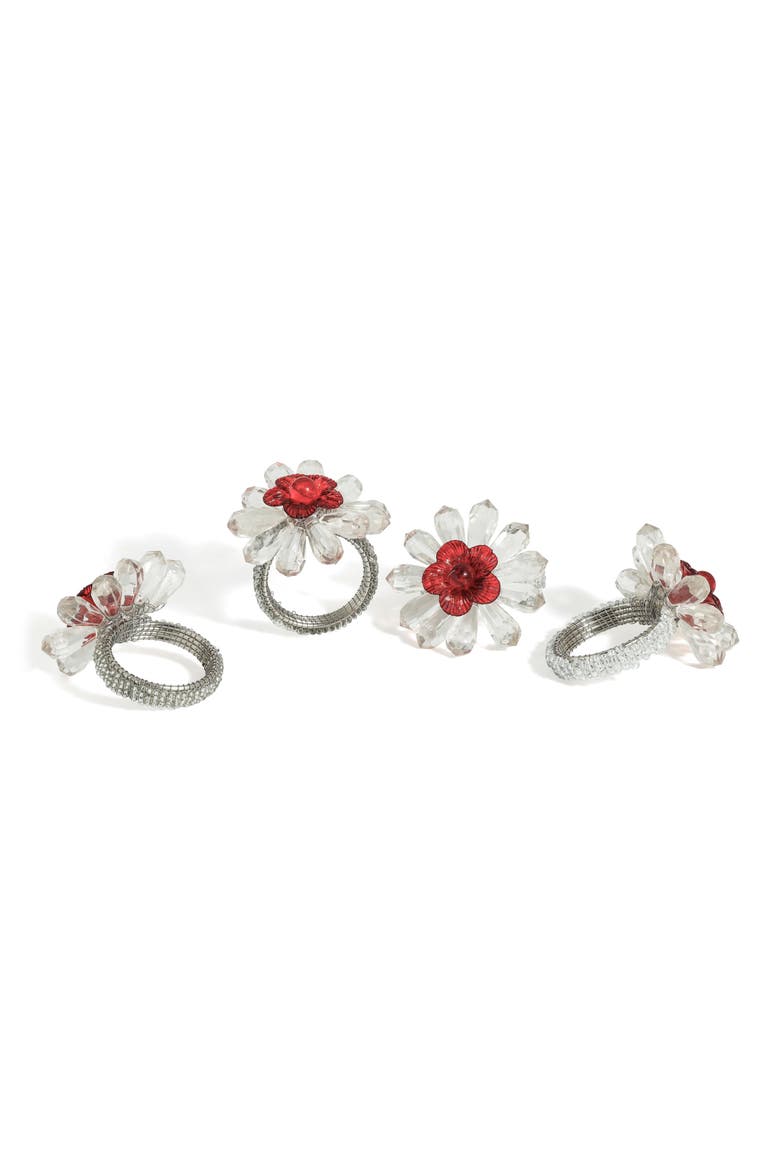 Crimson Radiance Set of 4 Napkin Rings, Main, color, WHITE/ RED