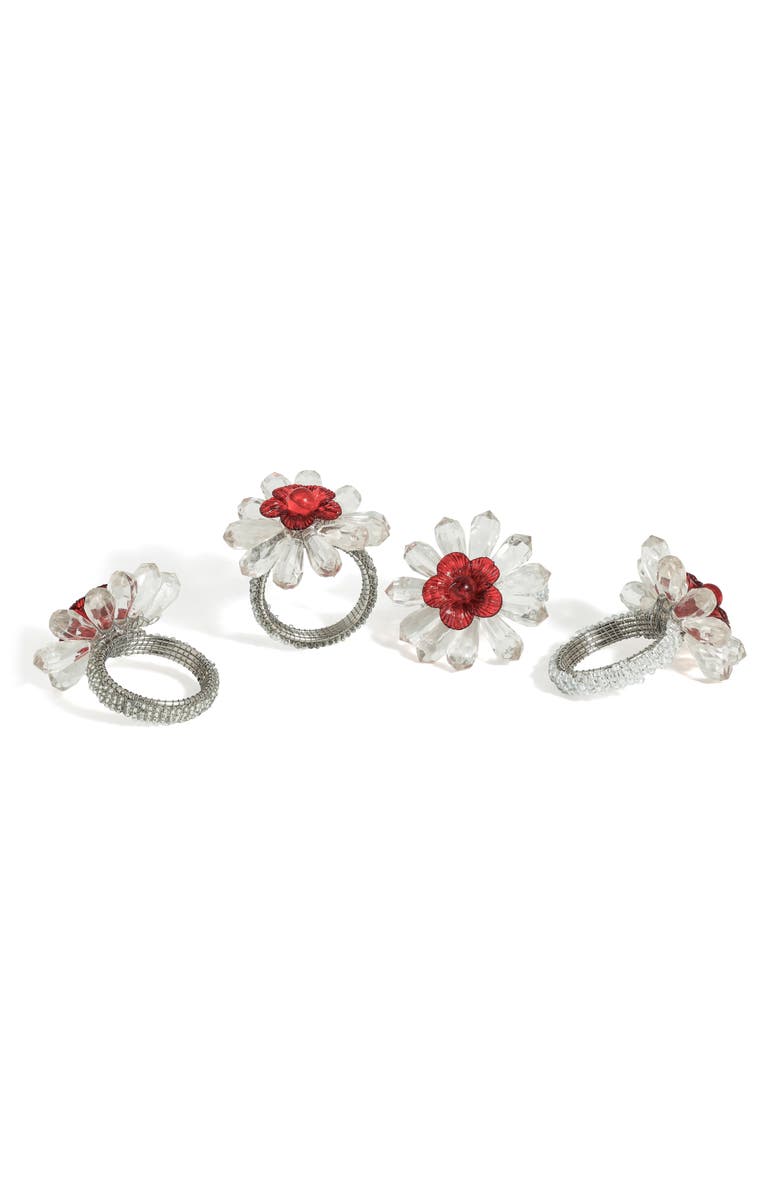 Tiramisu Crimson Radiance Set of 4 Napkin Rings, Main, color, White/ Red