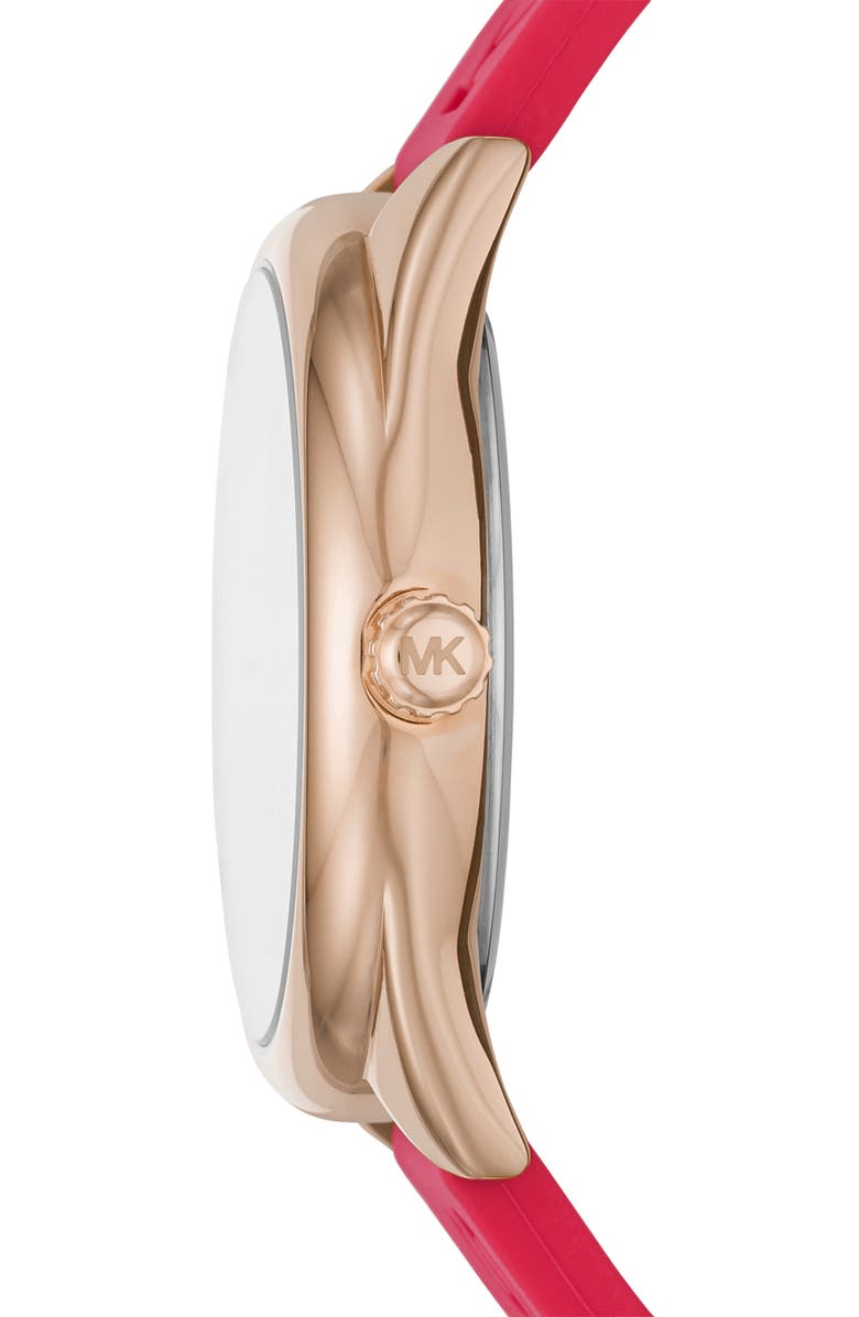 Michael Kors Janelle Silicone Strap Watch, 42mm, Alternate, color, Rose Gold