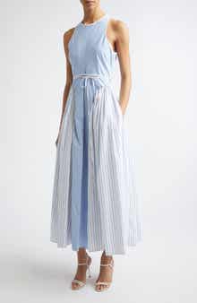 Emin Mixed Stripe Sleeveless Cotton Blend Maxi Dress