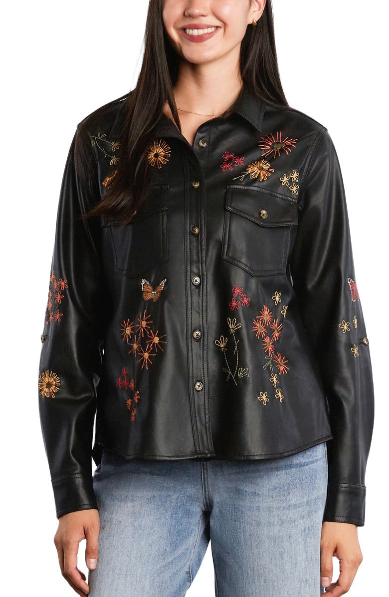 Billy T Happy Garden Faux Leather Button-Up Shirt, Alternate, color, Black Lake