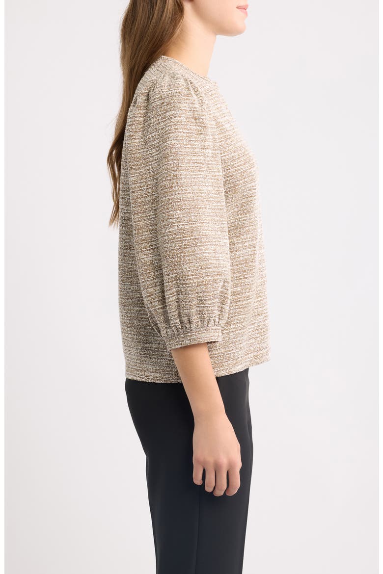 Boucle Knit Balloon Sleeve Top, Alternate, color, VICUNA/ WHITE DOVE