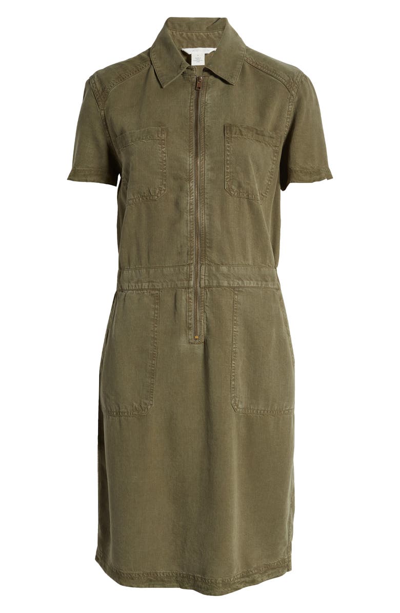 Caslon<sup>®</sup> Utility Short Sleeve Zip Front Shirtdress, Alternate, color, Olive Sarma