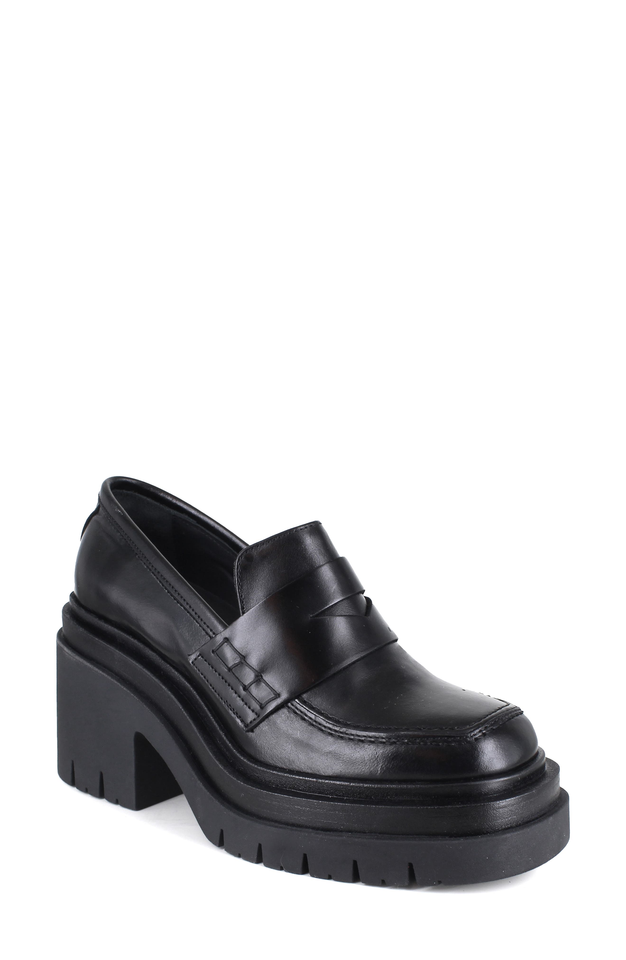 ZIGI Bertha Platform Penny Loafer, Main, color, Black Leather