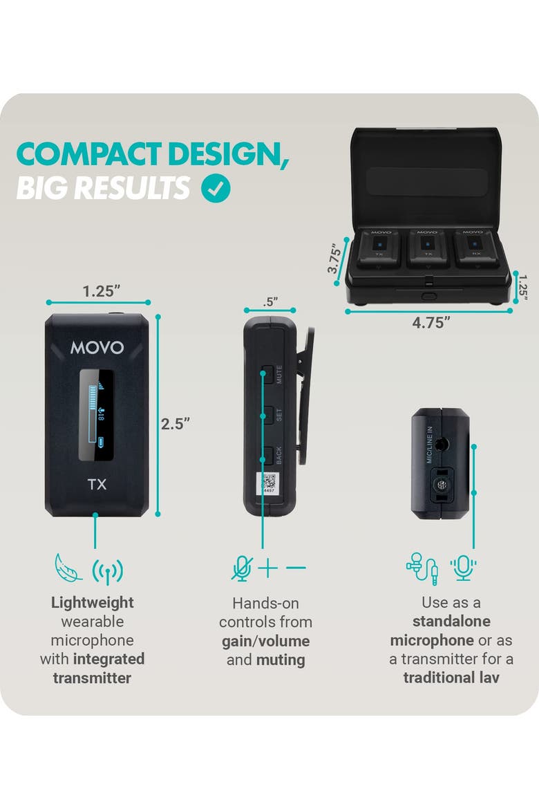 WMX-2-DUO Dual Wireless Lavalier Microphone System with Charging Case for Cameras, Alternate, color, Black
